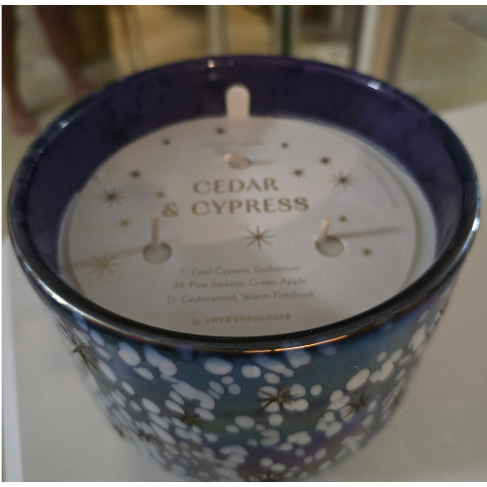 Large Anthropologie Woody Cedar & Cypress Gilded Glass Jar Candle 3 Wick - Picture 3 of 4